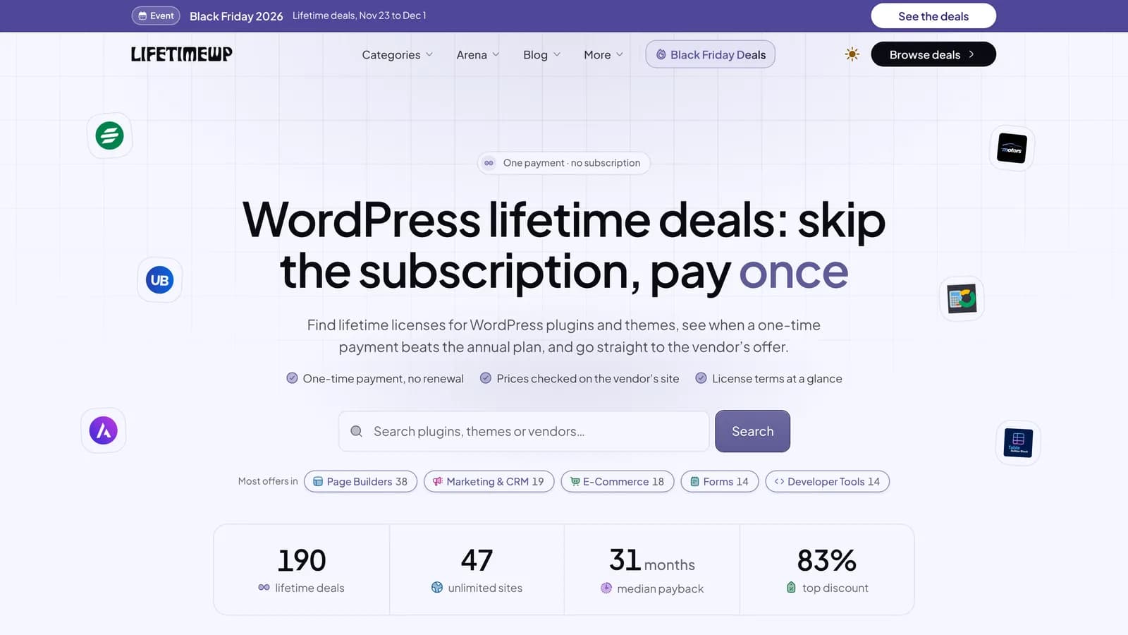 Screenshot of the website lifetimewp.com