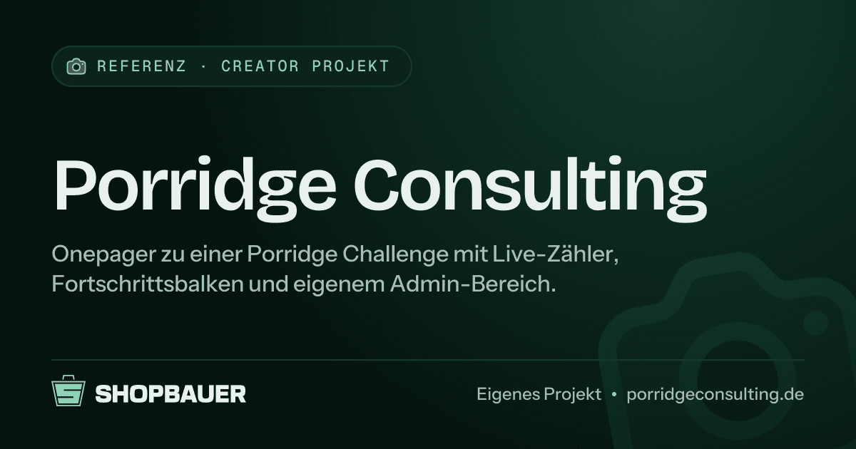 Titelbild der Referenz Porridge Consulting: Onepager mit Admin-Bereich