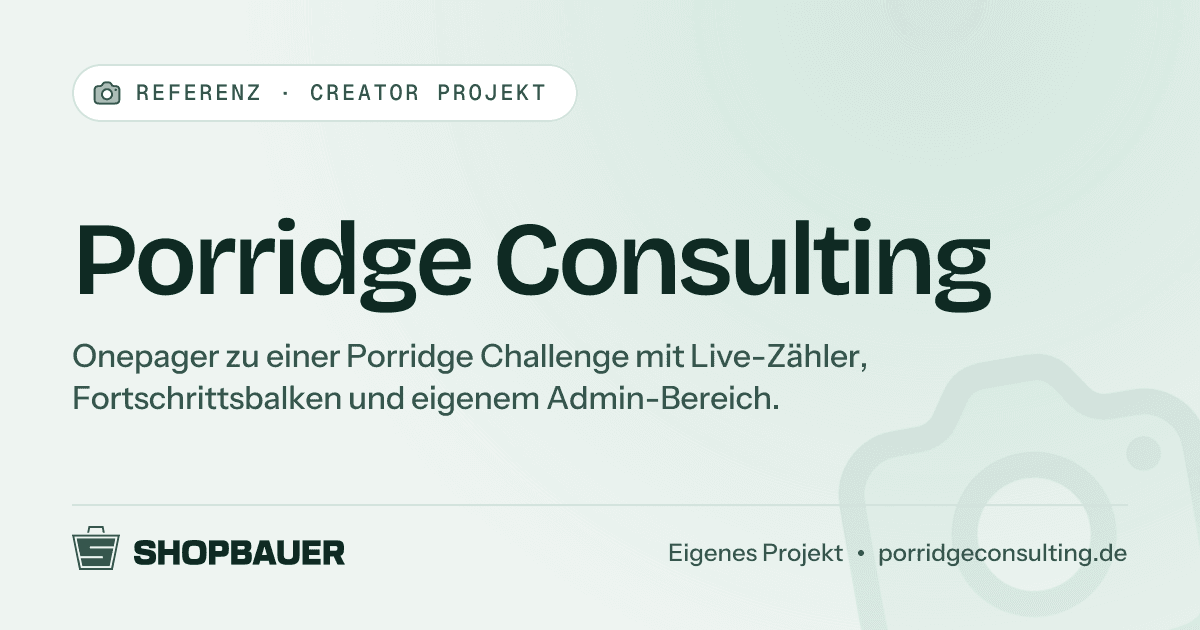 Titelbild der Referenz Porridge Consulting: Onepager mit Admin-Bereich